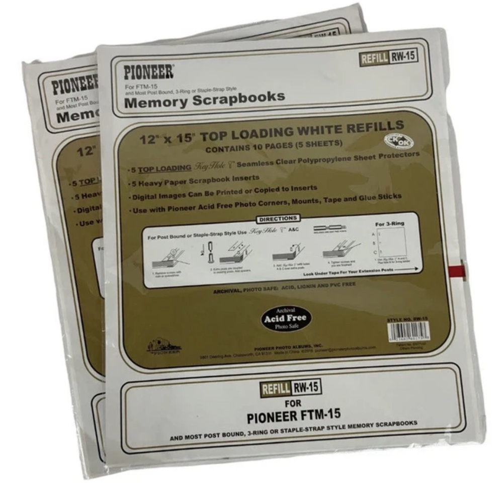 (2) Pioneer 12 x 15 White Memory Book Refill Pages 5 Sheets RW-15 for FTM-15